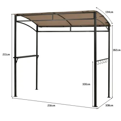 Grilovací altánok Kovový rám odolný voči poveternostným vplyvom s policou a háčikmi 216 x 134 x 211 cm Hnedý