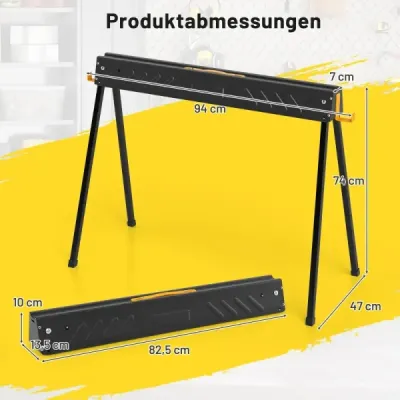 Pracovný kozlík sada 2 ks s nosnosťou do 500 kg Sklápací kozlík s 2 x 4 opornými ramenami 94 x 47 x 74 cm čierny