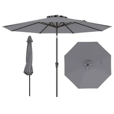 Ø303 cm terasový slnečník s kľučkou Možnosť sklopenia o 25° na oboch stranách Záhradný slnečník Parasol Grey