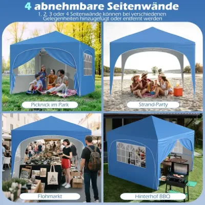 3 x 3 M pavilón so 4 odnímateľnými bočnými stenami Záhradný stan vrátane rolovacieho vaku 8 kolíkov 4 kotvy Modrá