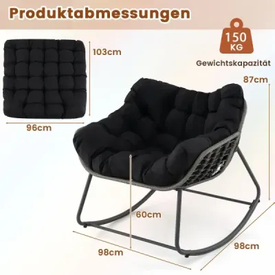 Hojdacie kreslo s hrubým a odnímateľným vankúšom, nadrozmerné hojdacie kreslo, relaxačné kreslo, čierne