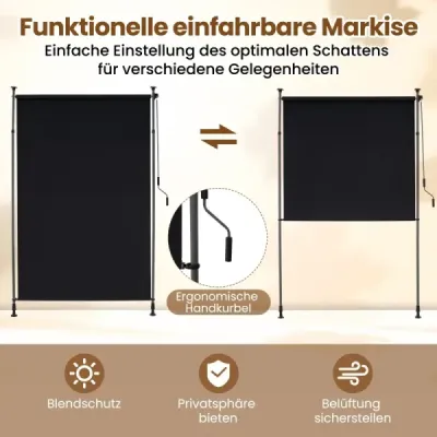 Vertikálna markíza vonkajšia vertikálna markíza 200 x 220-310 cm výškovo nastaviteľná a rozťahovateľná balkónová markíza čierna