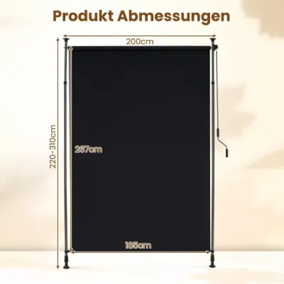 Vertikálna markíza vonkajšia vertikálna markíza 200 x 220-310 cm výškovo nastaviteľná a rozťahovateľná balkónová markíza čierna