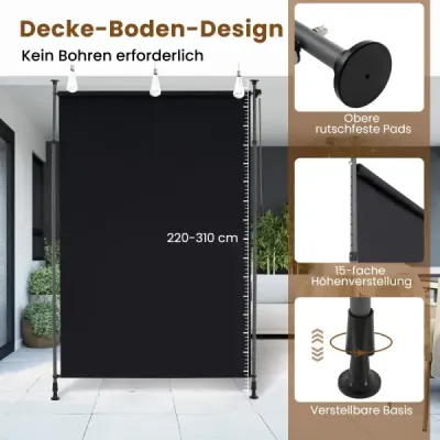 Vertikálna markíza vonkajšia vertikálna markíza 200 x 220-310 cm výškovo nastaviteľná a rozťahovateľná balkónová markíza čierna