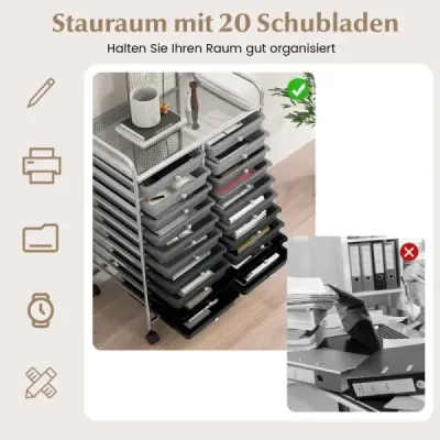 Vozík s 20 stohovateľnými zásuvkami a kovovým rámom Roll container Kúpeľňový vozík Zmiešaná čierna