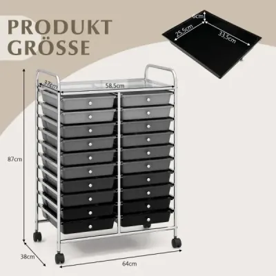 Vozík s 20 stohovateľnými zásuvkami a kovovým rámom Roll container Kúpeľňový vozík Zmiešaná čierna