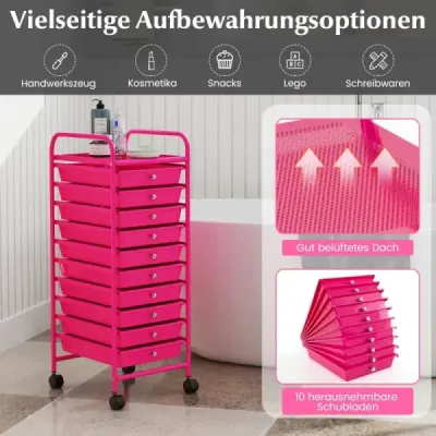 Kúpeľňový vozík Mobilný podstavec s 10 zásuvkami 33 x 37 x 86 cm Hot Pink
