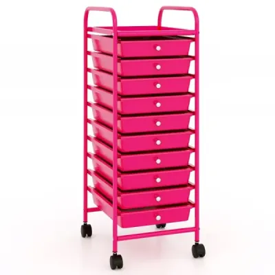Kúpeľňový vozík Mobilný podstavec s 10 zásuvkami 33 x 37 x 86 cm Hot Pink