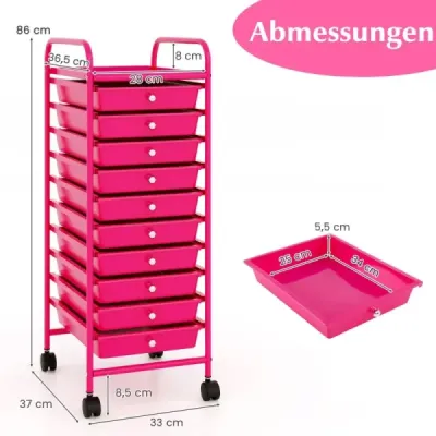 Kúpeľňový vozík Mobilný podstavec s 10 zásuvkami 33 x 37 x 86 cm Hot Pink