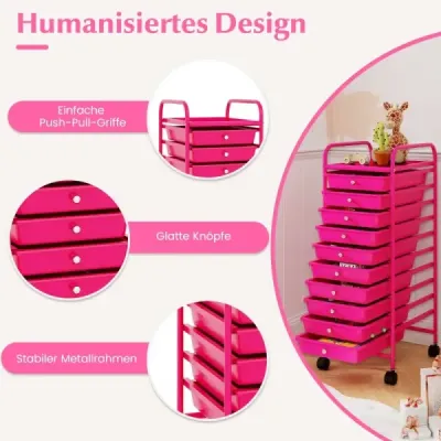 Kúpeľňový vozík Mobilný podstavec s 10 zásuvkami 33 x 37 x 86 cm Hot Pink