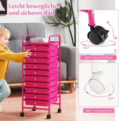 Kúpeľňový vozík Mobilný podstavec s 10 zásuvkami 33 x 37 x 86 cm Hot Pink