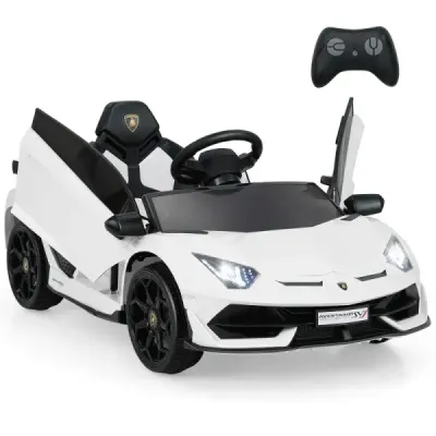 Elektrické auto Lamborghini pre deti, detské vozidlo s 2,4G diaľkovým ovládaním a LED svetlometmi, elektrické vozidlo, biele