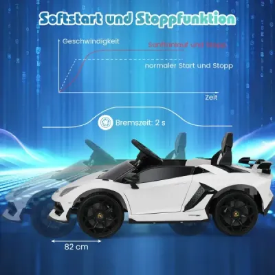 Elektrické auto Lamborghini pre deti, detské vozidlo s 2,4G diaľkovým ovládaním a LED svetlometmi, elektrické vozidlo, biele