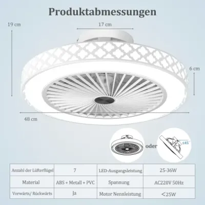 Stropný ventilátor s priemerom φ48 cm so svetlom a diaľkovým ovládaním, reverzibilný