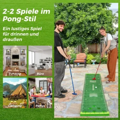 332 cm golfová podložka na putting s 2 nastaviteľnými palicami a 6 loptičkami, cvičná golfová podložka