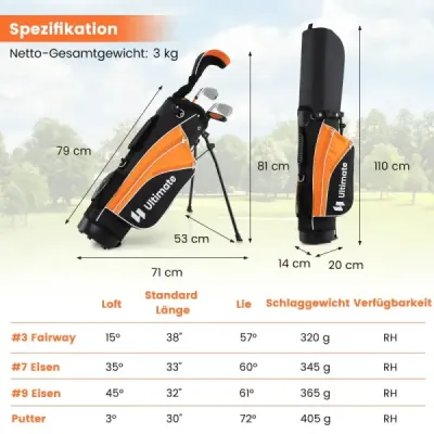 Kompletná sada detských golfových palíc pre pravákov pre deti 11-13 rokov, oranžová