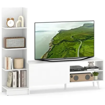 Nástenný TV stolík pre televízory do 50 palcov TV skrinka s knižnicou a nastaviteľnou policou Biela 140 x 31 x 115,5 cm