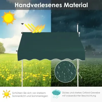 150 cm široká markíza s upínacou svorkou bez vŕtania, balkónová markíza odolná voči UV žiareniu, výškovo nastaviteľná markíza zelená
