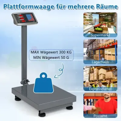 Digitálna plošinová váha 300 kg / 50 g balíková váha s kalkulačkou ceny LB/KG multifunkčná obchodná váha strieborná