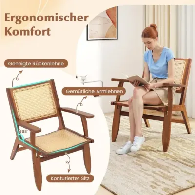 Ratanová stolička s ergonomickým operadlom a podrúčkou Bambusová jedálenská stolička