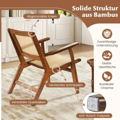 Ratanová stolička s ergonomickým operadlom a podrúčkou Bambusová jedálenská stolička