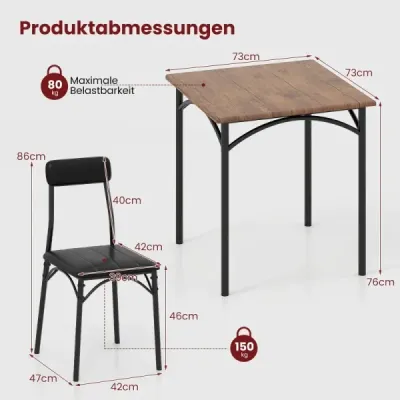 Jedálenský set jedálenský stôl s 2 stoličkami štvorcový kuchynský stôl a 2 stoličky s čalúnenými sedadlami