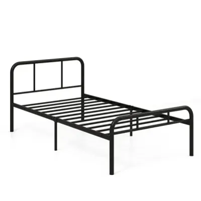 Jednolôžko s čelom a nožnou doskou, kovový rám postele, kovová plošina pre matrac 90 x 200 cm