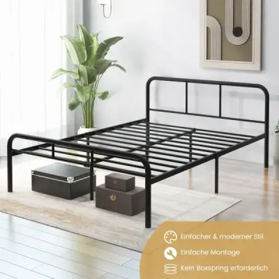 Manželská posteľ s čelom a nožnou doskou Kovový rám postele Kovová posteľ s plošinou pre matrac 140 x 190 cm