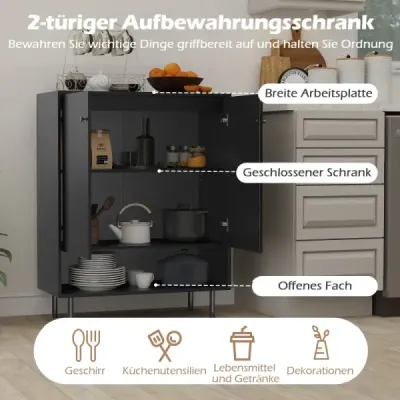 Sideboard Holz Kommode mit verstellbaren Ablagen & 2 Türen Anrichteschrank Buffetschrank Küchenschrank Aufbewahrungsschrank 75 x 35 x 95 cm Schwarz