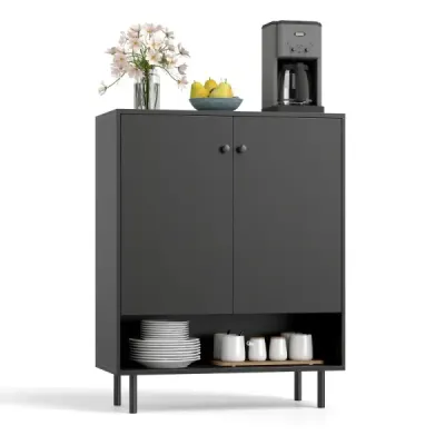 Sideboard Holz Kommode mit verstellbaren Ablagen & 2 Türen Anrichteschrank Buffetschrank Küchenschrank Aufbewahrungsschrank 75 x 35 x 95 cm Schwarz