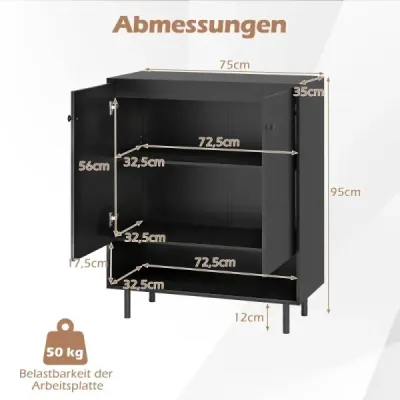 Sideboard Holz Kommode mit verstellbaren Ablagen & 2 Türen Anrichteschrank Buffetschrank Küchenschrank Aufbewahrungsschrank 75 x 35 x 95 cm Schwarz