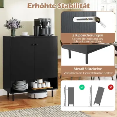 Sideboard Holz Kommode mit verstellbaren Ablagen & 2 Türen Anrichteschrank Buffetschrank Küchenschrank Aufbewahrungsschrank 75 x 35 x 95 cm Schwarz