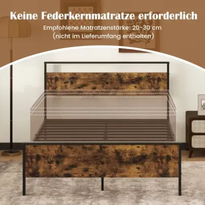 Rám postele pre matrac 200 x 140 cm Priemyselná kovová posteľ s dreveným čelom a nohou