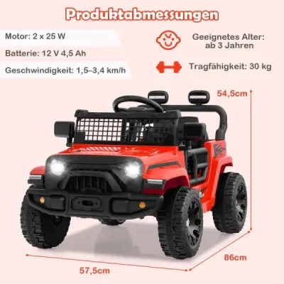 12V detské elektrické auto s diaľkovým ovládaním, hudbou, klaksónom a LED svetlami, elektrické vozidlo si, červené
