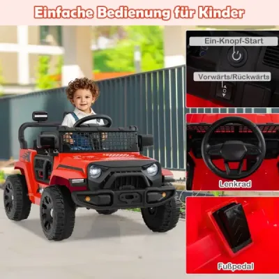 12V detské elektrické auto s diaľkovým ovládaním, hudbou, klaksónom a LED svetlami, elektrické vozidlo si, červené