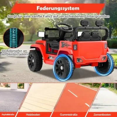 12V detské elektrické auto s diaľkovým ovládaním, hudbou, klaksónom a LED svetlami, elektrické vozidlo si, červené