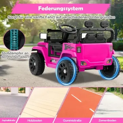 12V elektrické detské autíčko s diaľkovým ovládaním, hudbou, klaksónom a LED svetlami ružové