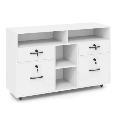 Mobilná kartotéka so 4 zásuvkami, uzamykateľná, s nastaviteľnou policou a otvorenými priehradkami, biela Mobilná kartotéka so 4 zásuvkami, uzamykateľná, s nastaviteľnou policou a otvorenými priehradkami, biela