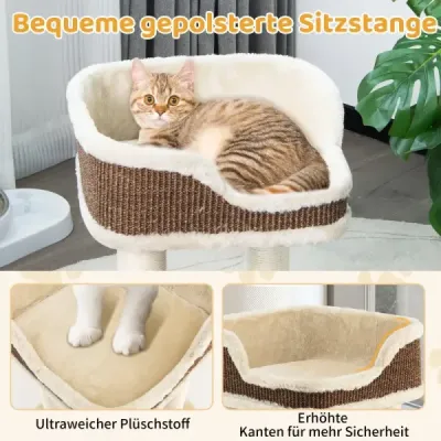 Malý škrabadlo pre mačky s plyšovým sedadlom a loptičkou a sisalovými škrabadlami, béžové