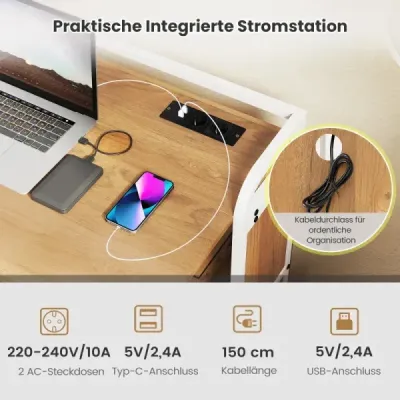 Skladací stôl so zásuvkou, skladací stôl so stoličkou, počítačový stôl s policami a kovovým rámom, 90 x 55 x 83 cm, prírodný Skladací stôl so zásuvkou, skladací stôl so stoličkou, počítačový stôl s policami a kovovým rámom, 90 x 55 x 83 cm, prírodný