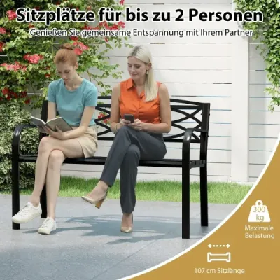 Záhradná kovová lavička odolný voči poveternostným vplyvom pre 2 osoby, balkónová lavička s operadlom a lakťovou opierkou 116 x 49 x 83 cm, čierna Záhradná kovová lavička odolný voči poveternostným vplyvom pre 2 osoby, balkónová lavička s operadlom a lakťovou opierkou 116 x 49 x 83 cm, čierna