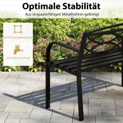 Záhradná kovová lavička odolný voči poveternostným vplyvom pre 2 osoby, balkónová lavička s operadlom a lakťovou opierkou 116 x 49 x 83 cm, čierna Záhradná kovová lavička odolný voči poveternostným vplyvom pre 2 osoby, balkónová lavička s operadlom a lakťovou opierkou 116 x 49 x 83 cm, čierna