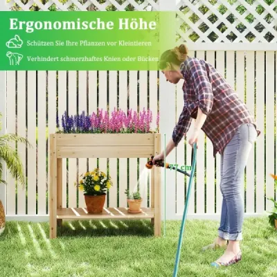 Drevený vyvýšený záhon s policou Vyvýšený záhradný záhon s drenážnymi priehradkami Kvetináč Zeleninový záhon Natural