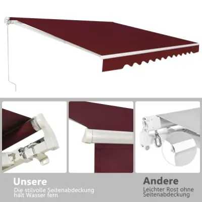 Markíza s kľukou, balkónová markíza s ochranou proti slnku, kĺbová markíza 400 x 250 cm, vínovo červená
