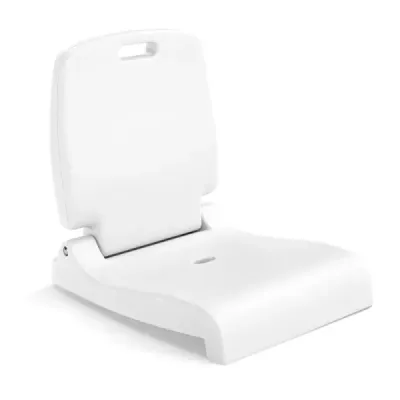 Prenosná vonkajšia stolička so skladacím sedadlom, rukoväťou a odtokovým otvorom, biela