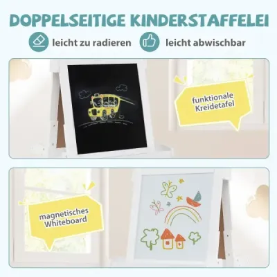 Detská výškovo nastaviteľná tabuľa s bielou tabuľou a magnetickou tabuľou, skladací stojan, biela Detská výškovo nastaviteľná tabuľa s bielou tabuľou a magnetickou tabuľou, skladací stojan, biela