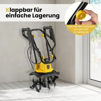 Motorhacke elektrisch 750W | Arbeitsbreite 32 cm | Arbeitstiefe 22 cm | 380 U/min Elektro Bodenhacke mit Schutzschalter 32,5 x 24 x 138 cm Gelb