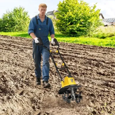 Motorhacke elektrisch 750W | Arbeitsbreite 32 cm | Arbeitstiefe 22 cm | 380 U/min Elektro Bodenhacke mit Schutzschalter 32,5 x 24 x 138 cm Gelb