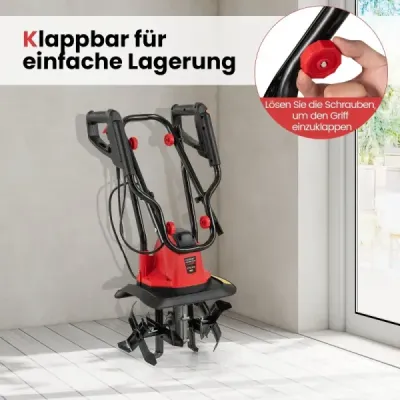 Elektrický kultivátor 750 W | Pracovná šírka 32 cm | Pracovná hĺbka 22 cm | 380 ot./min Elektrický kultivátor s bezpečnostným spínačom a rukoväťou 32,5 x 24 x 138 cm Červený