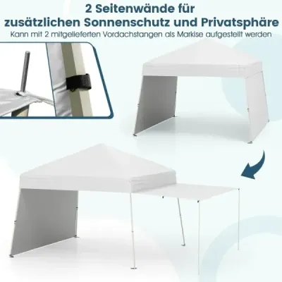 Výklopný altánok 430 x 280 cm s 2 bočnými stenami, ktoré sa dajú premeniť na markízu, biely